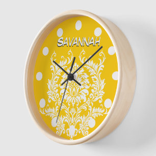 Reloj de pared de Damasco amarillo mostaza persona