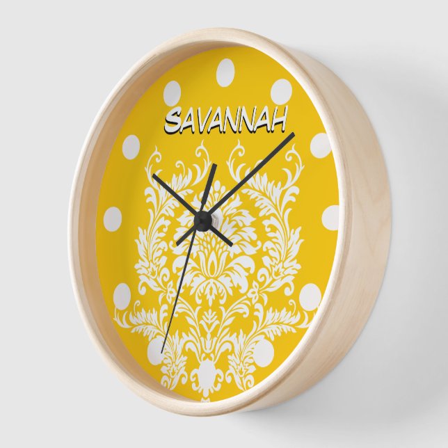 Reloj de pared de Damasco amarillo mostaza persona (Ángulo)