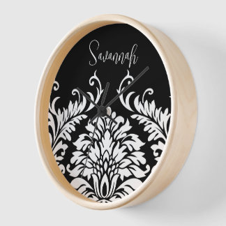 Reloj de pared de damasco blanco negro personaliza