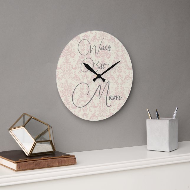 Reloj de pared de Damasco rosa para la mejor mamá  (Oficina)