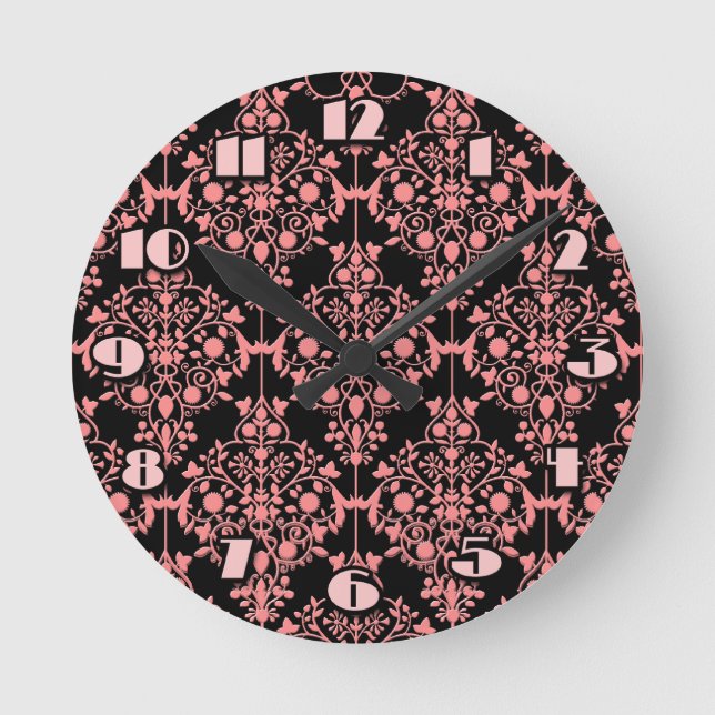 Reloj de pared de Damasco rosa y negro (Anverso)