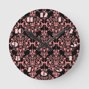 Reloj de pared de Damasco rosa y negro