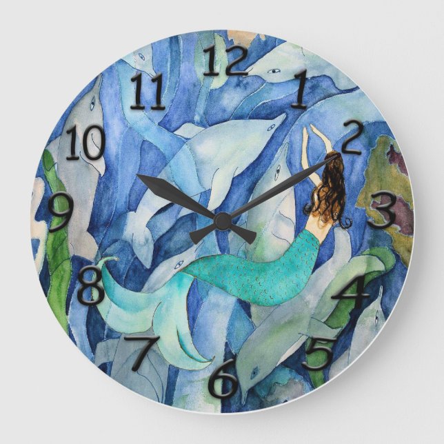 Reloj de pared de delfines y sirena (Anverso)