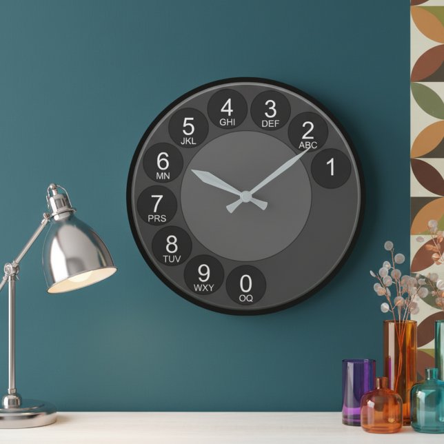 Reloj de pared de dial de teléfono retro (Retro telephone dial wall clock.)