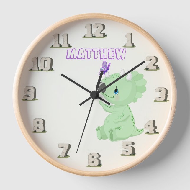 Reloj de pared de dinosaurio bebé jurásico de la e (Anverso)