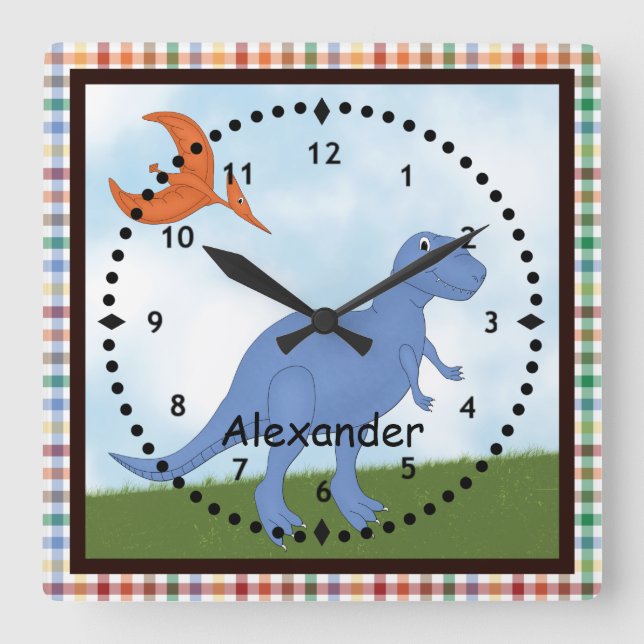 Reloj de pared de dinosaurios azules para niños (Anverso)