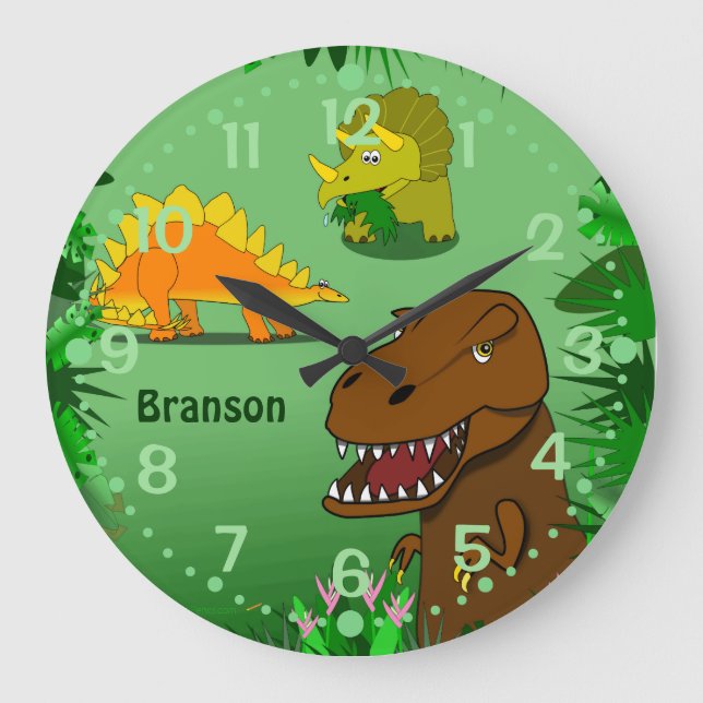 Reloj de pared de dinosaurios para nombre personal (Anverso)