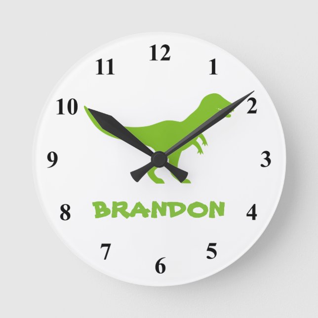Reloj de pared de dinosaurios T Rex con nombre de  (Anverso)