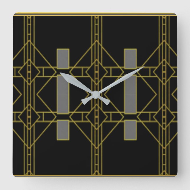 Reloj de pared de diseño Art Deco negro y oro (Anverso)