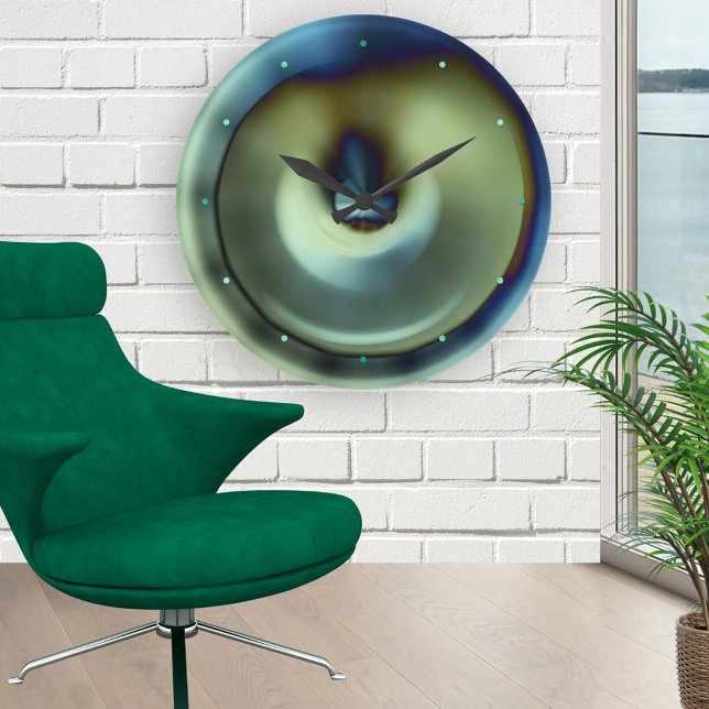 Reloj de pared de diseño de abstracto Verde azulad (Modern wall clock featuring an original abstract design in green, teal and pale turquoise colors)