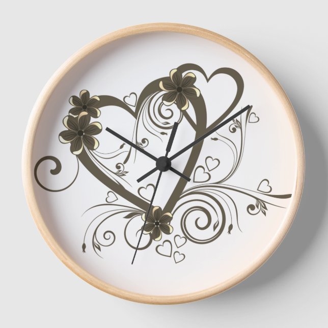 Reloj de pared de diseño de flores, marco de mader (Anverso)