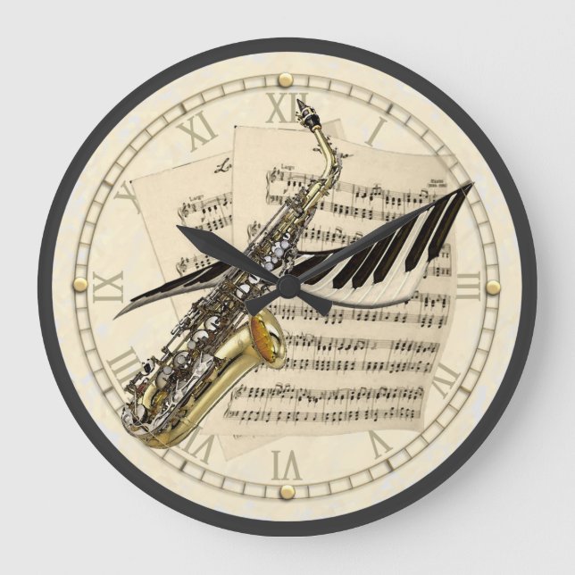Reloj de pared de diseño de música saxofónica y pi (Anverso)
