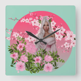 Reloj de pared de doncella de flor de cerezo
