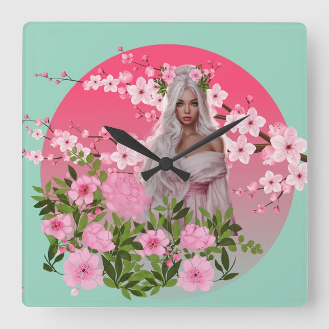 Reloj de pared de doncella de flor de cerezo (Anverso)