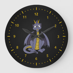 Reloj de pared de dragón púrpura de dibujos animad
