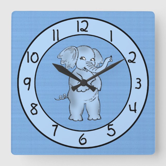 Reloj de pared de elefante azul adorable para niño (Anverso)