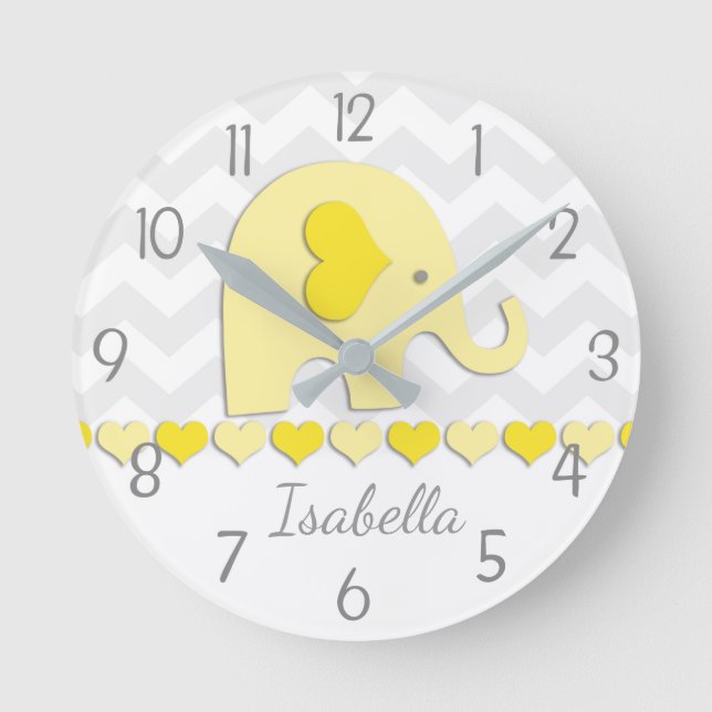 Reloj de pared de elefante gris amarillo (Anverso)