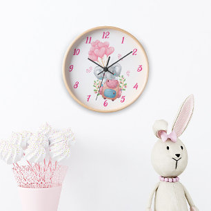 Reloj de pared de elefante rosa lindo   Decoración