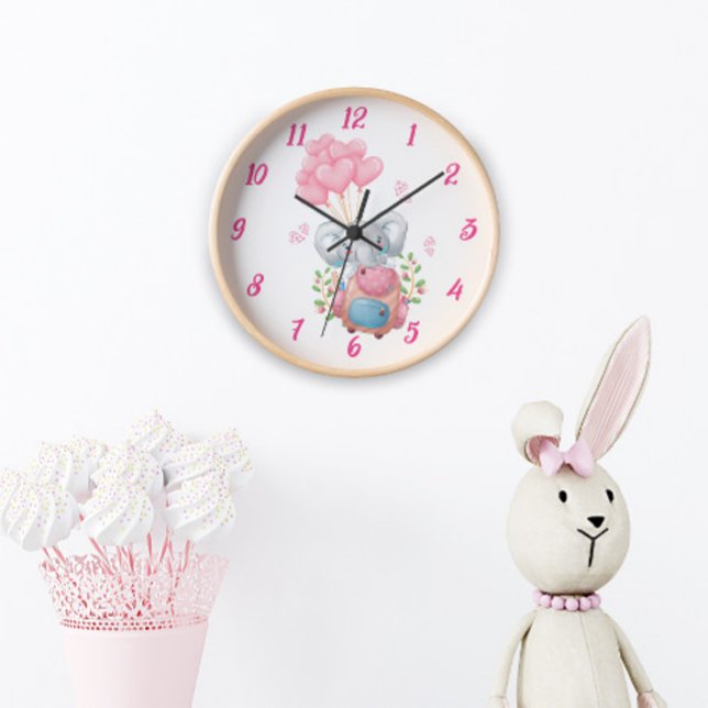 Reloj de pared de elefante rosa lindo | Decoración (Subido por el creador)