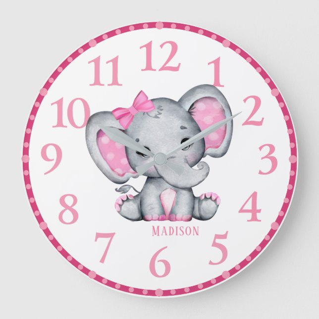 Reloj de pared de elefante rosa personalizado para (Anverso)