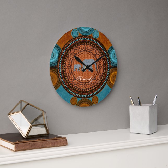 Reloj de pared de elefantes decorados (Oficina)