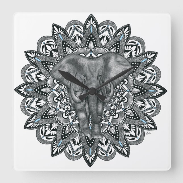Reloj de pared de Elephant Mandala (Anverso)