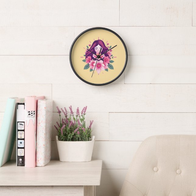Reloj de pared de empoderamiento femenino floral (Sala de lectura)