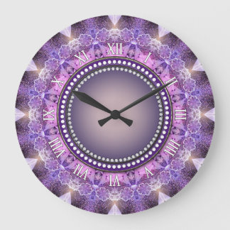 Reloj de pared de encaje dulce morado Mandala