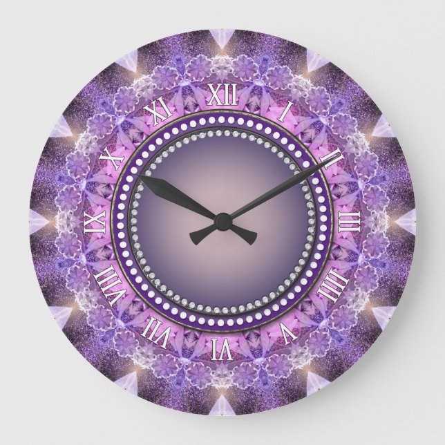 Reloj de pared de encaje dulce morado Mandala (Anverso)