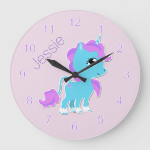Reloj de pared de encargo del unicornio azul dulce