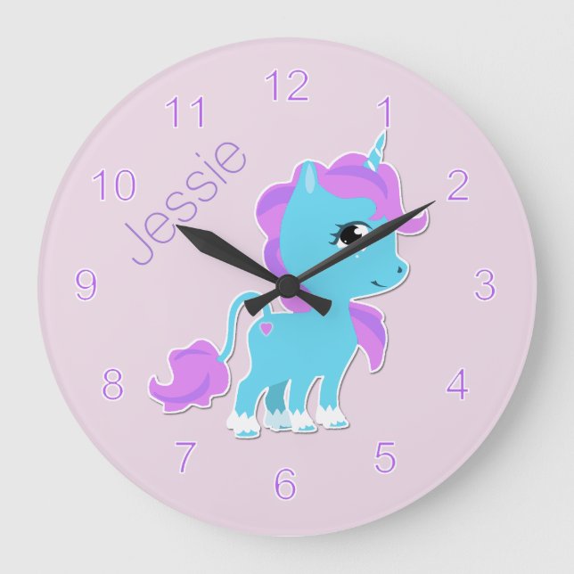 Reloj de pared de encargo del unicornio azul dulce (Anverso)