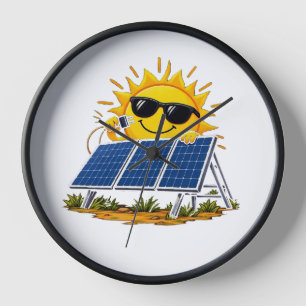 Reloj de pared de energía solar lindo sol y panel
