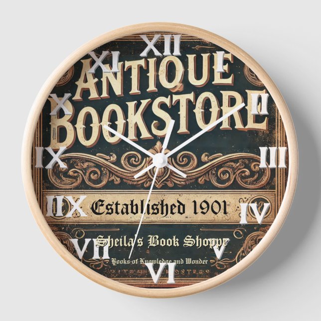 Reloj de pared de época de la librería antigua (Anverso)