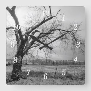 Reloj de pared de escala de grises del árbol de in