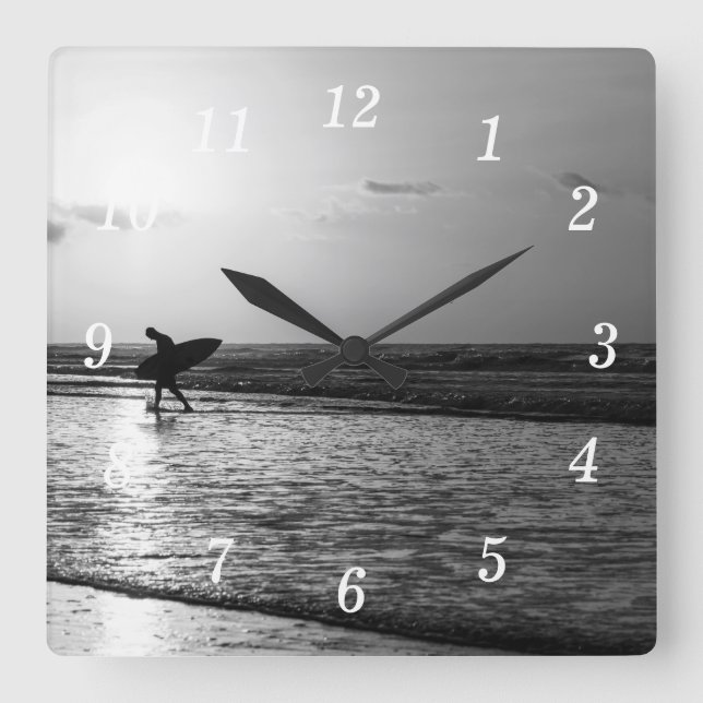 Reloj de pared de escala de grises para surfistas  (Anverso)