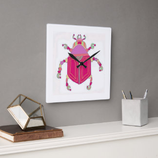 Reloj de pared de escarabajo rosa brillante