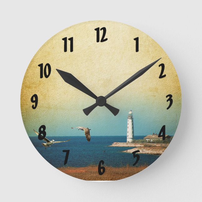 Reloj de pared de escenas de la playa del faro (Anverso)