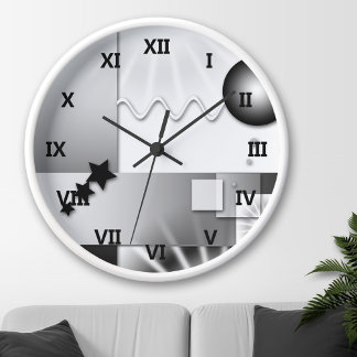Reloj de pared de estilo Art Decó en blanco y negr