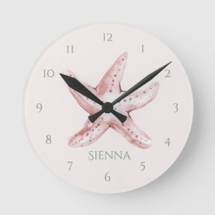 Reloj de pared de estrella de mar rosa divertida p