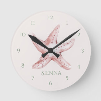 Reloj de pared de estrella de mar rosa divertida p