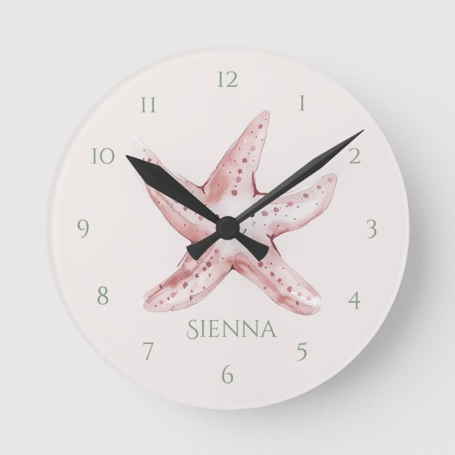 Reloj de pared de estrella de mar rosa divertida p (Anverso)