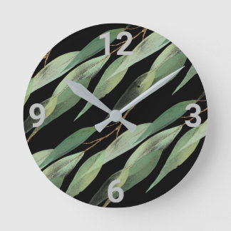 Reloj de pared de eucalipto botánico verde sabio