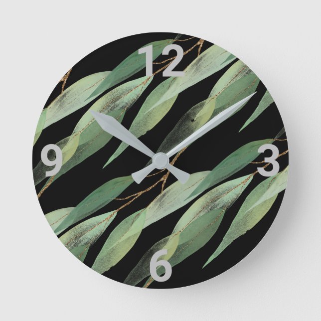 Reloj de pared de eucalipto botánico verde sabio (Anverso)
