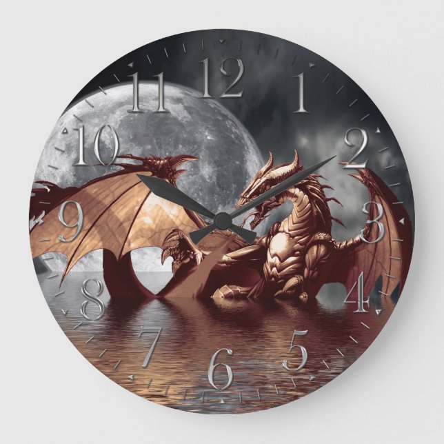 Reloj de pared de fantasía de dragón y luna (Anverso)