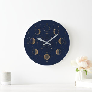 Reloj de pared de fases lunares doradas astronomía