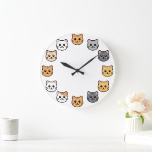Reloj de pared de felino Kawaii caras de gato de d