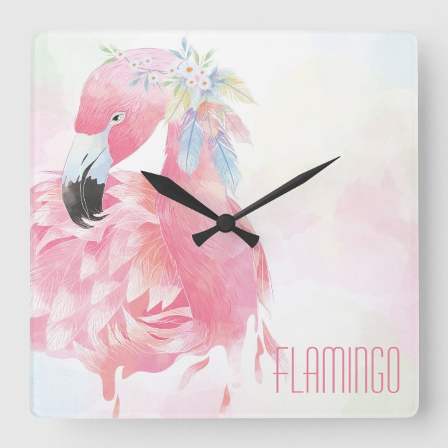 Reloj de pared de flamenco rosa (Anverso)