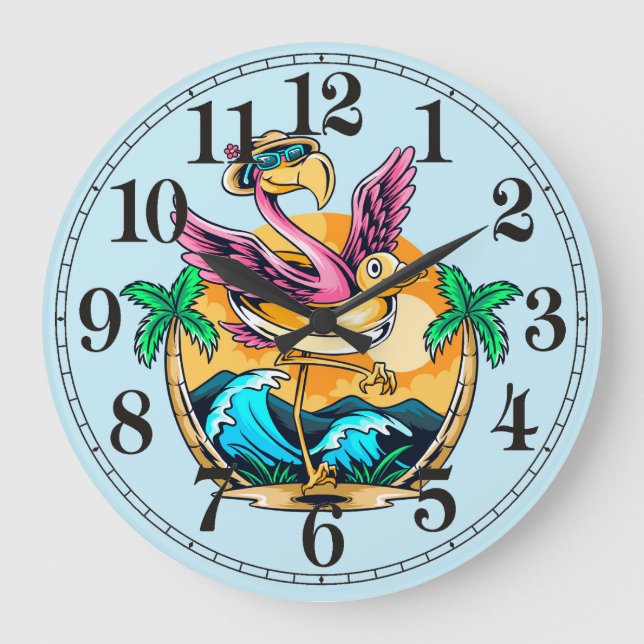 Reloj de pared de flamenco tropical divertido de p (Anverso)