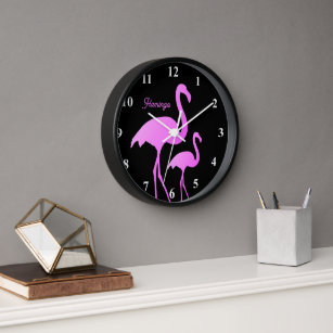 Reloj de pared de flamingo de color rosa neón con 