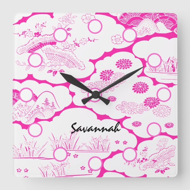 Reloj de pared de flor asiática rosa (Anverso)